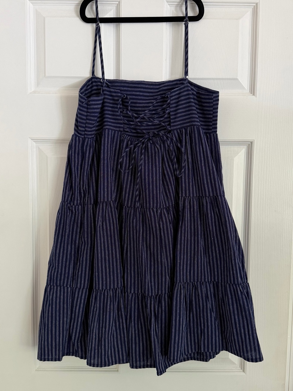 VICI Blue Striped Lace-Up Back Tiered Mini Dress Size M - Picture 3 of 5
